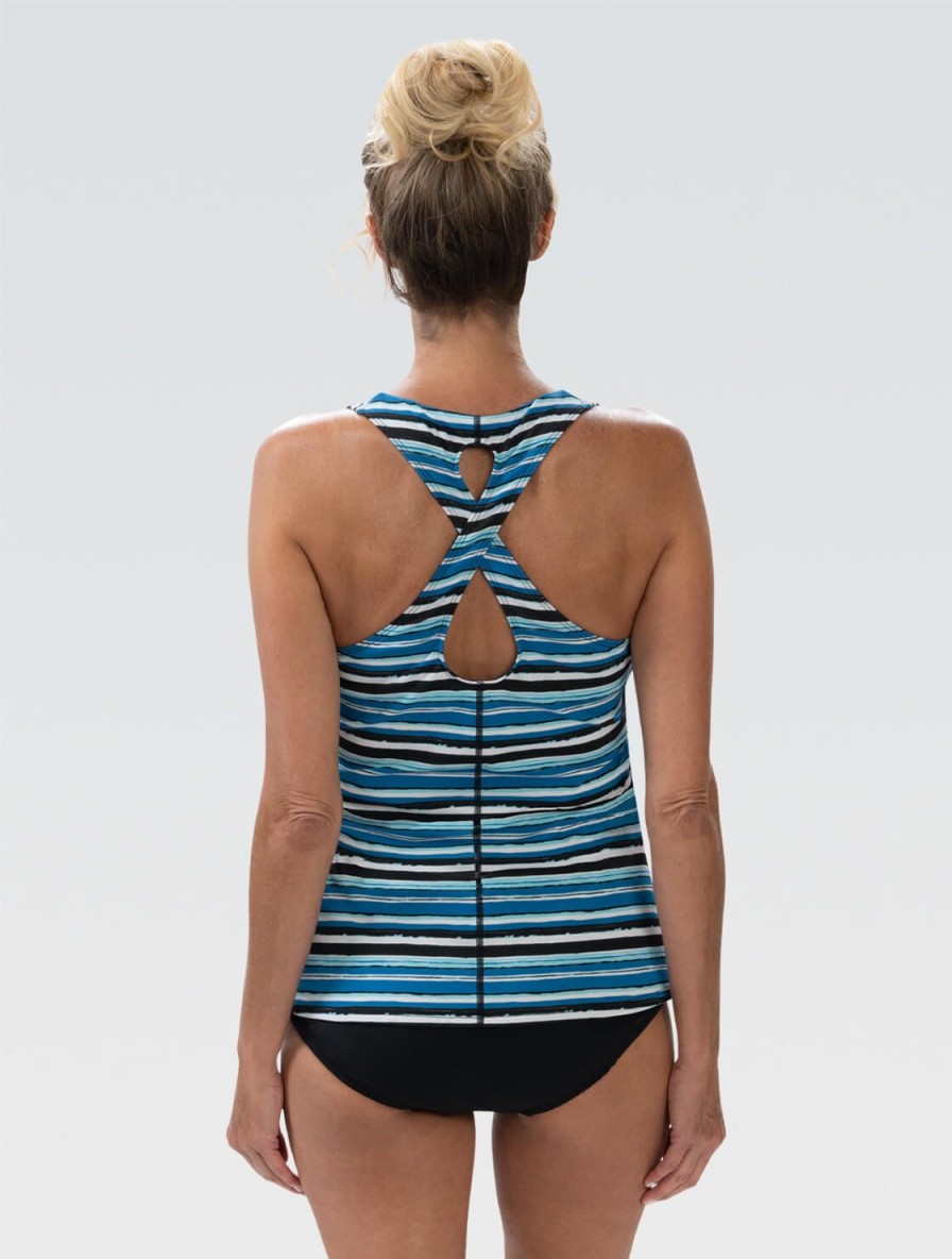 Donna Dolfin Separati | Top Tankini Da Donna Con Stampa Aquashape Harbour E Twist Sul Retro