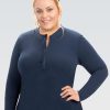 Donna Dolfin Fitness Acquatico | Rash Guard Da Donna Aquashape Blu Scuro Con Increspature Laterali