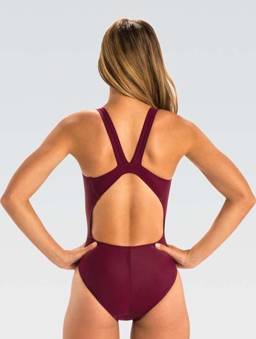 Donna Dolfin Costumi Da Competizione | Costume Da Donna Xtrasleek Solid Maroon Hp Back