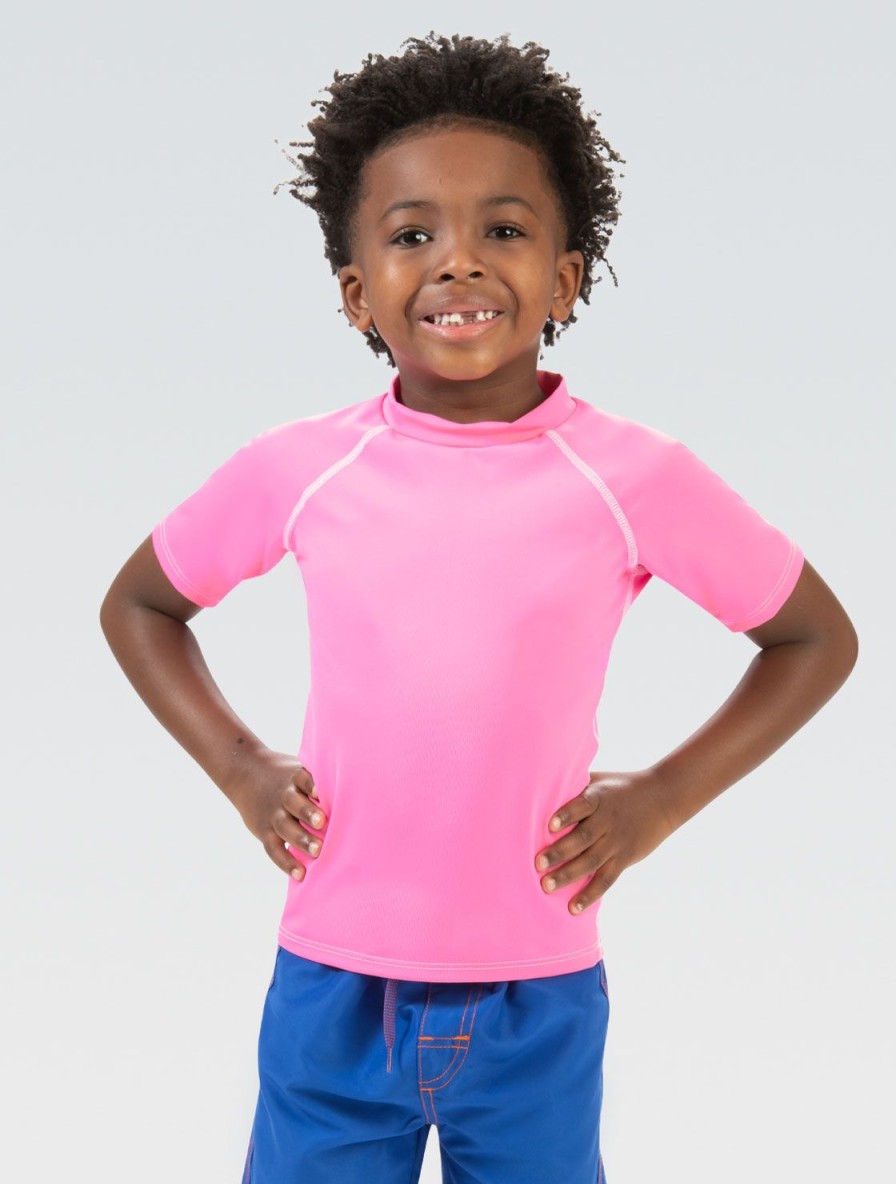 Bambini Dolfin Piccolo Dolfin | Rash Guard Unisex A Maniche Corte Rosa Tinta Unita Little Dolfin