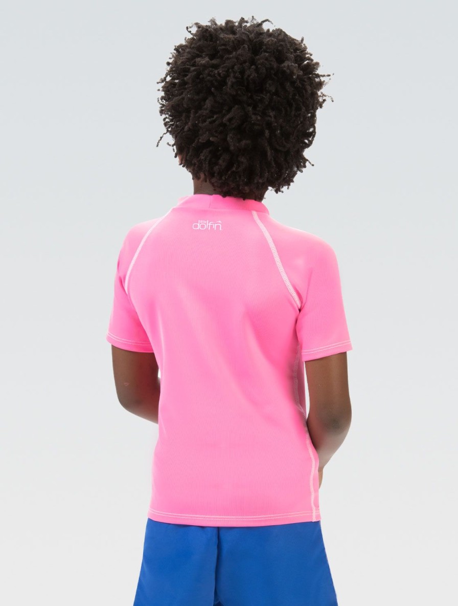 Bambini Dolfin Piccolo Dolfin | Rash Guard Unisex A Maniche Corte Rosa Tinta Unita Little Dolfin