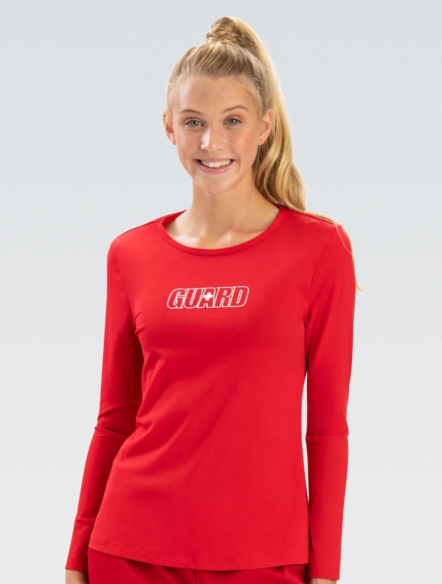 Donna Dolfin Protezione | Rash Guard Rosso A Maniche Lunghe Da Donna