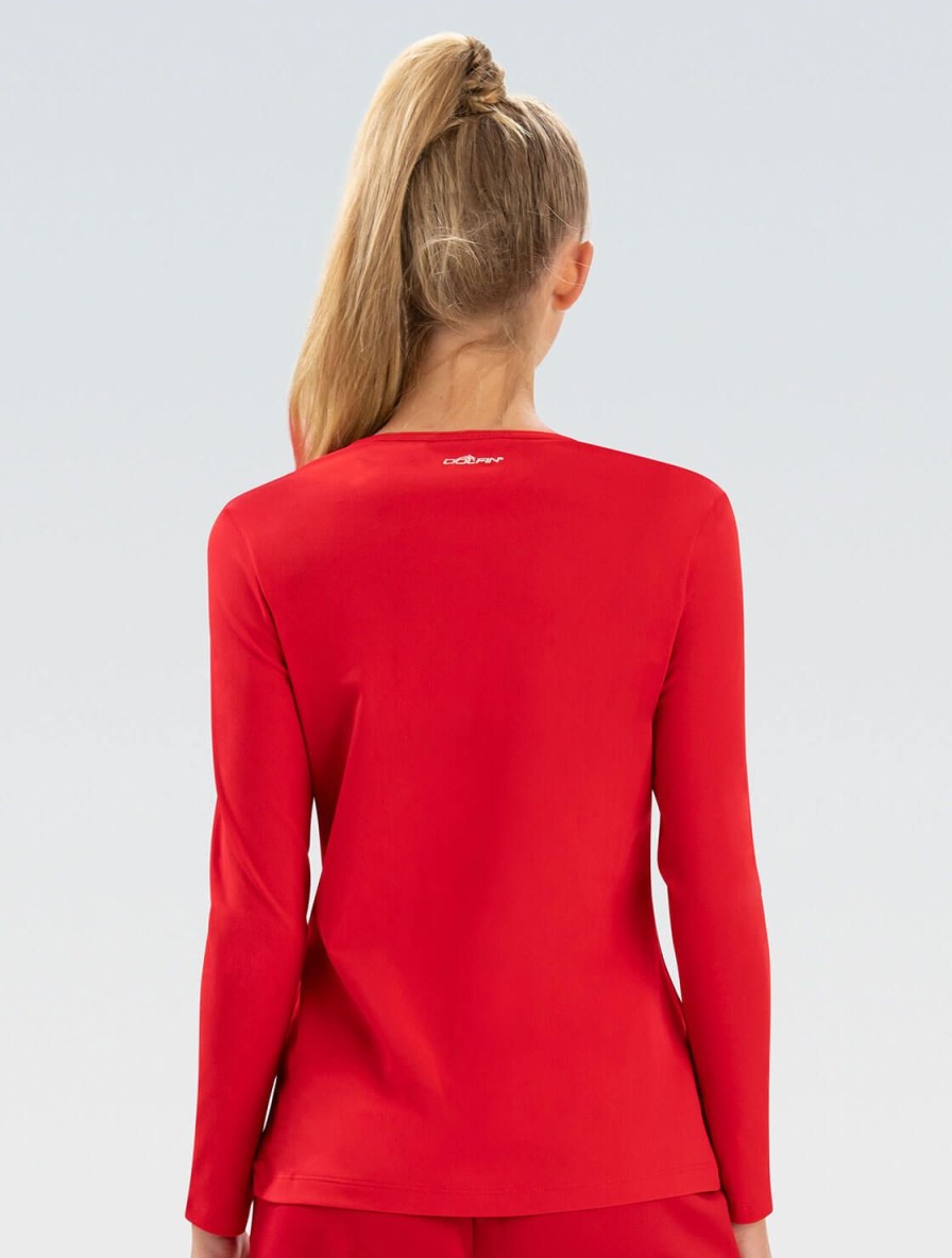 Donna Dolfin Protezione | Rash Guard Rosso A Maniche Lunghe Da Donna