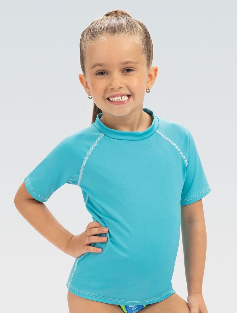 Bambini Dolfin Piccolo Dolfin | Rash Guard Unisex A Maniche Corte Turchese Tinta Unita Little Dolfin