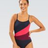 Donna Dolfin Intero | Costume Intero Moderato Aquashape Color Block Da Donna: Blu Scuro/Cabernet