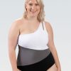 Donna Dolfin Intero | Costume Da Bagno Intero Asimmetrico Moderato Aquashape Da Donna In Bianco E Nero