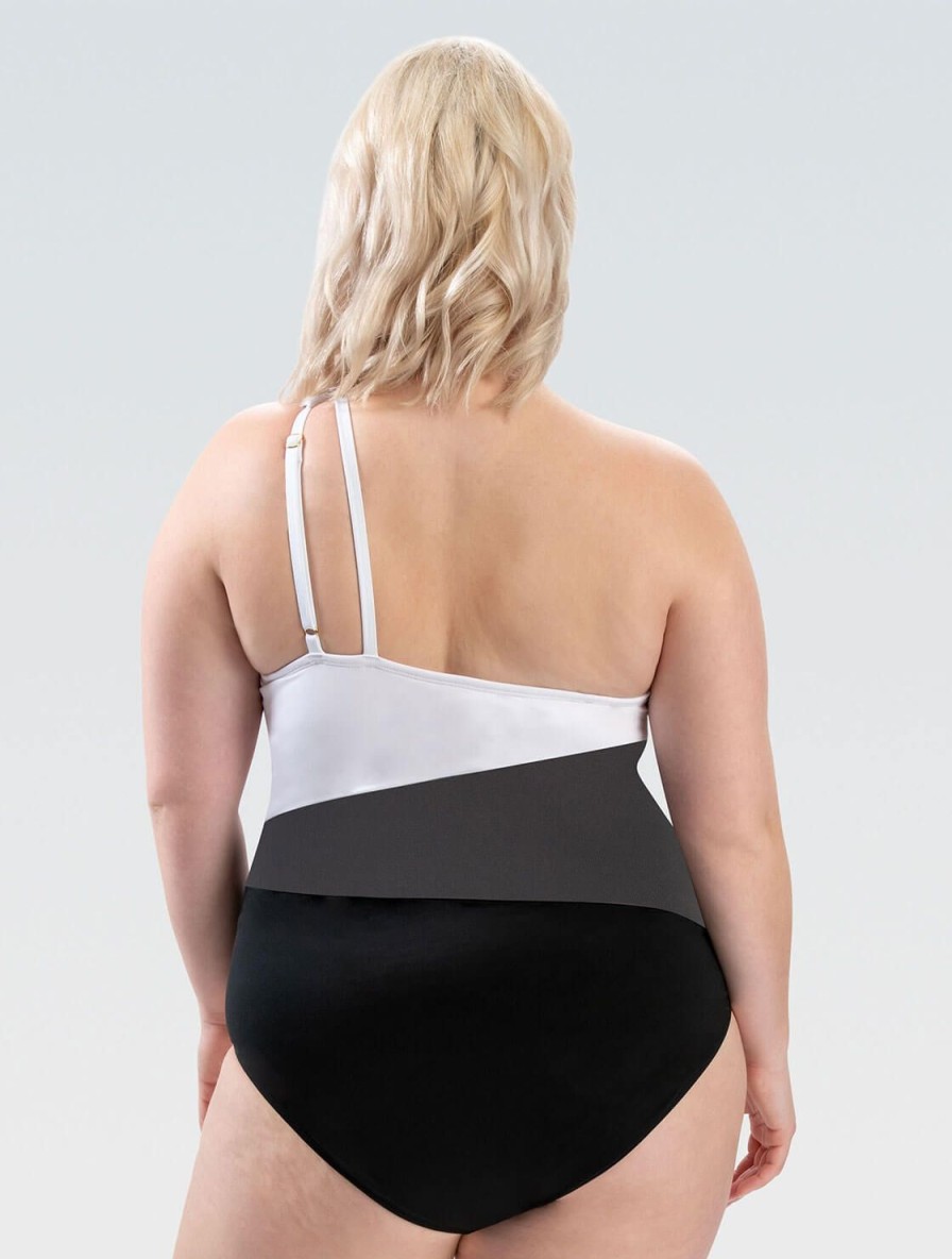 Donna Dolfin Intero | Costume Da Bagno Intero Asimmetrico Moderato Aquashape Da Donna In Bianco E Nero