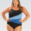 Donna Dolfin Intero | Costume Intero Aquashape Color Block Moderato Da Donna: Nero/Reale