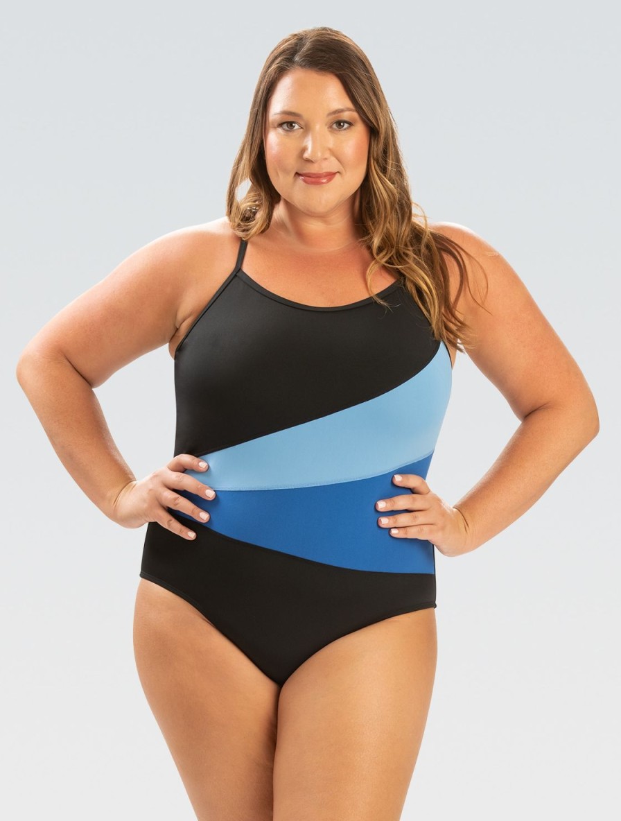 Donna Dolfin Intero | Costume Intero Aquashape Color Block Moderato Da Donna: Nero/Reale