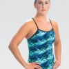 Donna Dolfin Completi Da Competizione | Costume Intero Da Donna Reliance Inferno Blu/Verde Con Retro A V