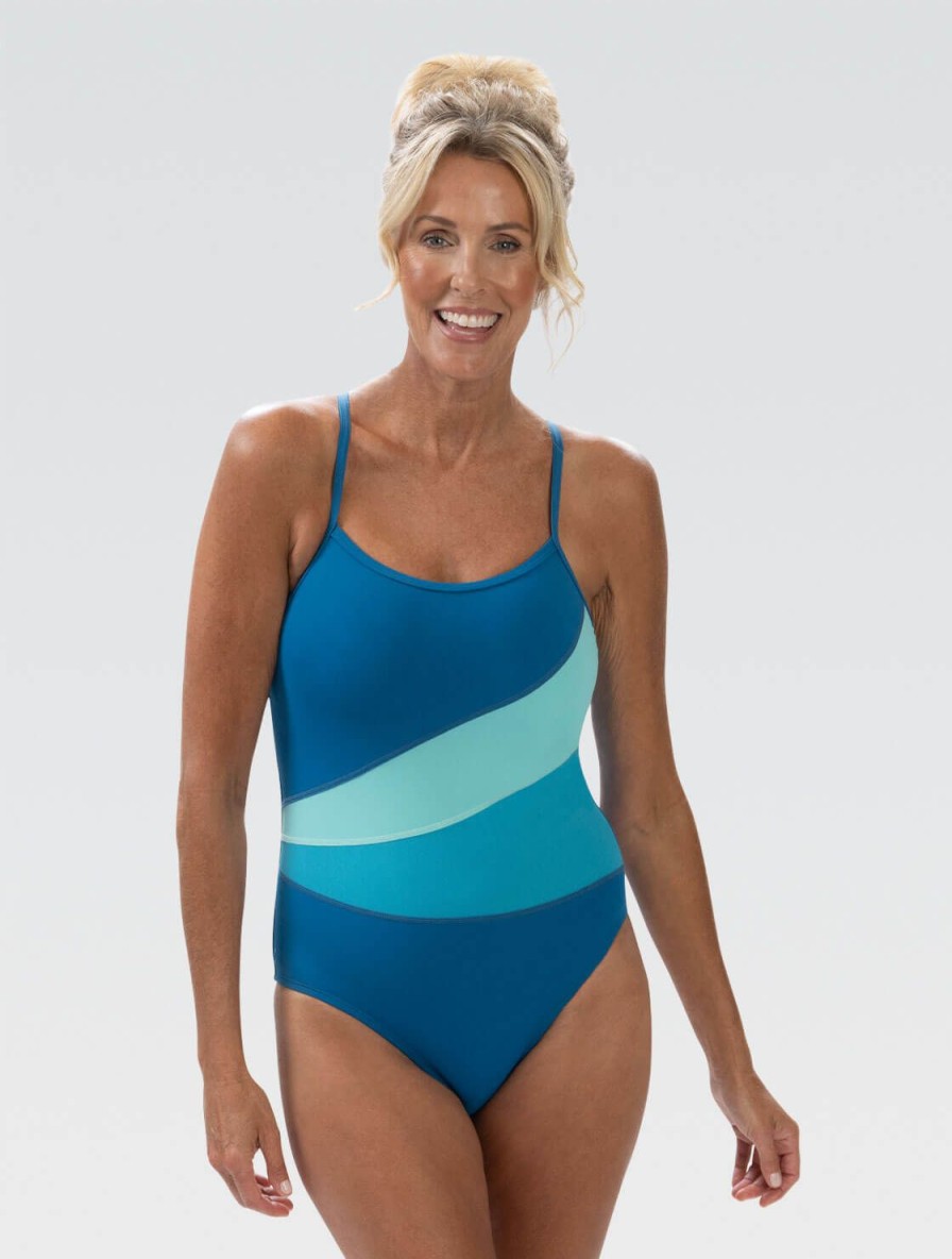 Donna Dolfin Intero | Costume Intero Da Donna Moderato Color Turchese E Menta Aquashape