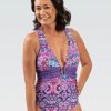 Donna Dolfin Costumi Interi | Costume Da Bagno Intero Da Donna Aquashape Patchwork Contemporaneo Con Profondo Scollo A V