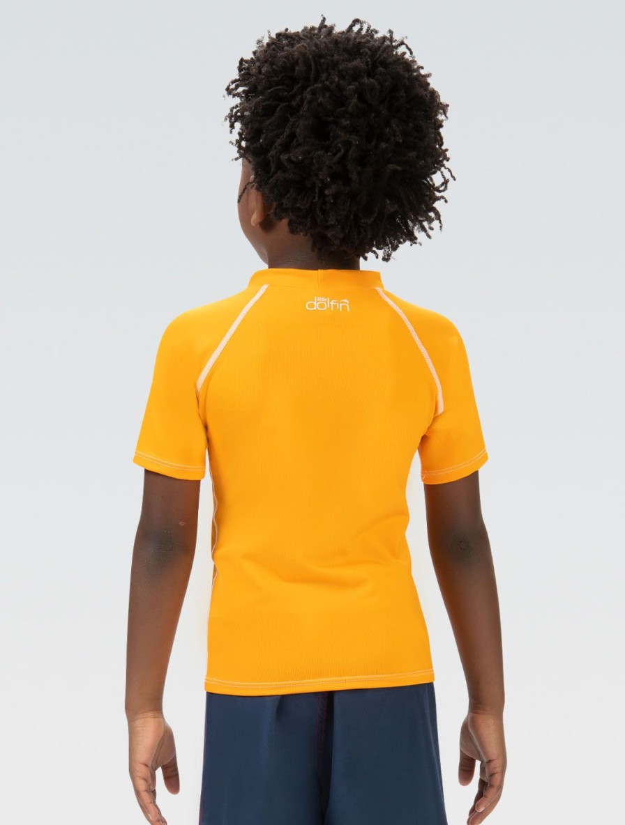 Bambini Dolfin Piccolo Dolfin | Rash Guard Unisex A Maniche Corte Arancione Tinta Unita Little Dolfin